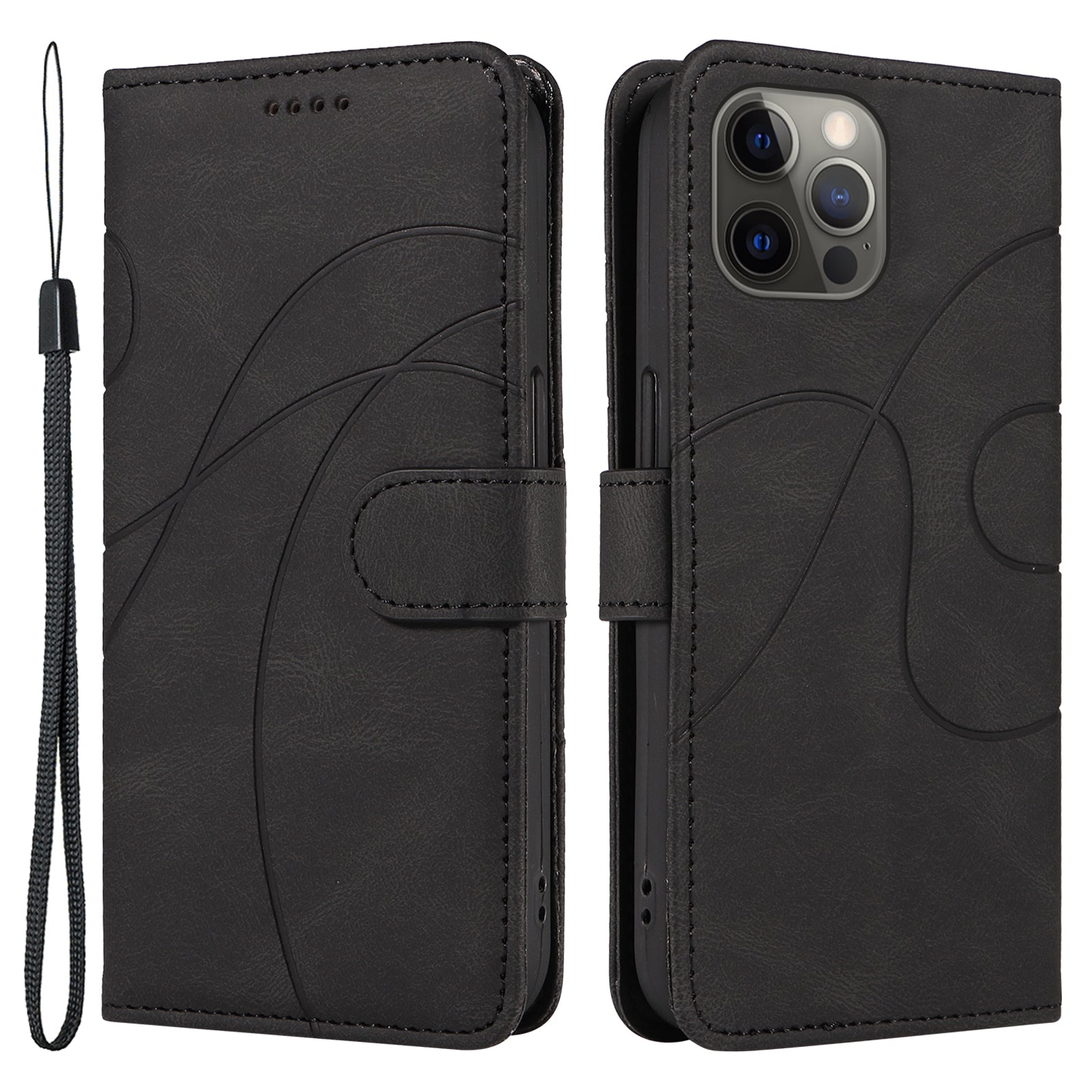 For iPhone 12 Pro Max Imprinted Line Phone Case PU Leather Cover with Wallet Stand For iPhone 12 Pro Max Imprinted Line Phone Case PU Leather Cover with Wallet Stand